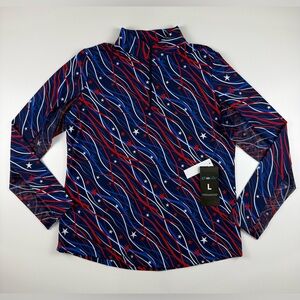 NWT IBKUL 1/4 Zip Shirt Womens L Patriotic Confetti USA Long Sleeve Golf Active